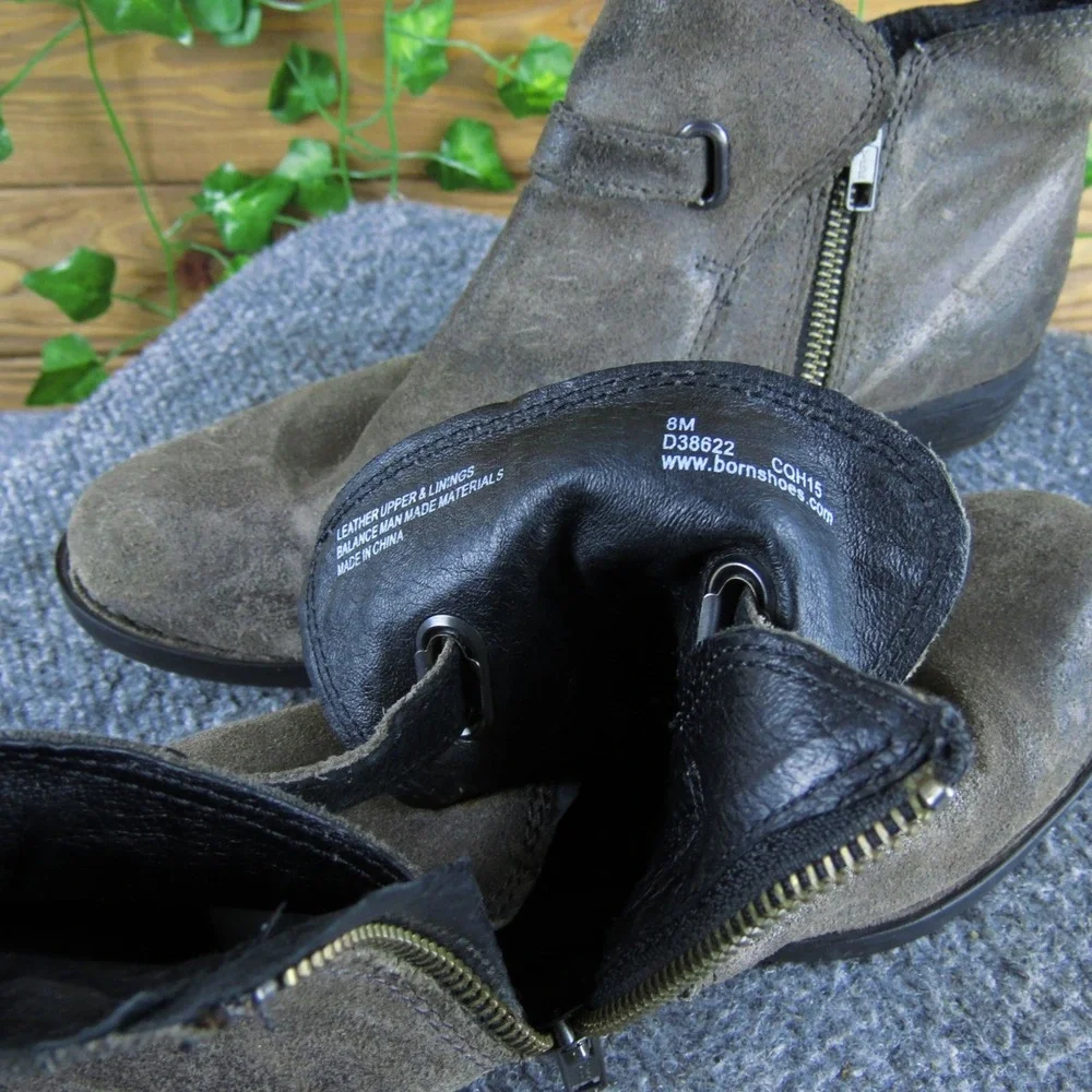 Born Women 8 Brown Suede Ankle Boots Buckle Strap‎ Low Heel Casual Comfort